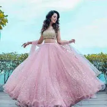 Pink Semi Stitched Lehenga 