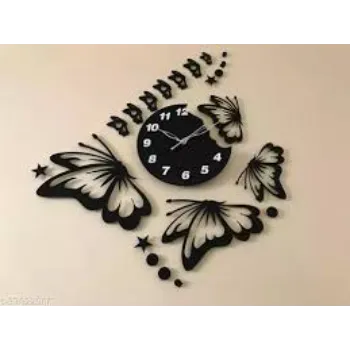  Creation B 06 Acrylic Butterfly Wall Clock Black 