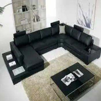 Modern Black Leather Sofa Set